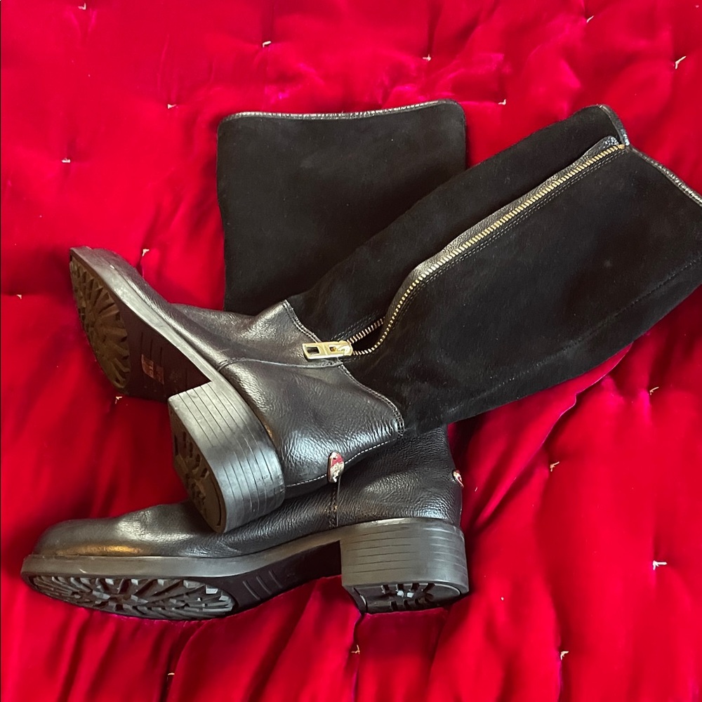 Coach Black Leather and Suede Heeled Boots